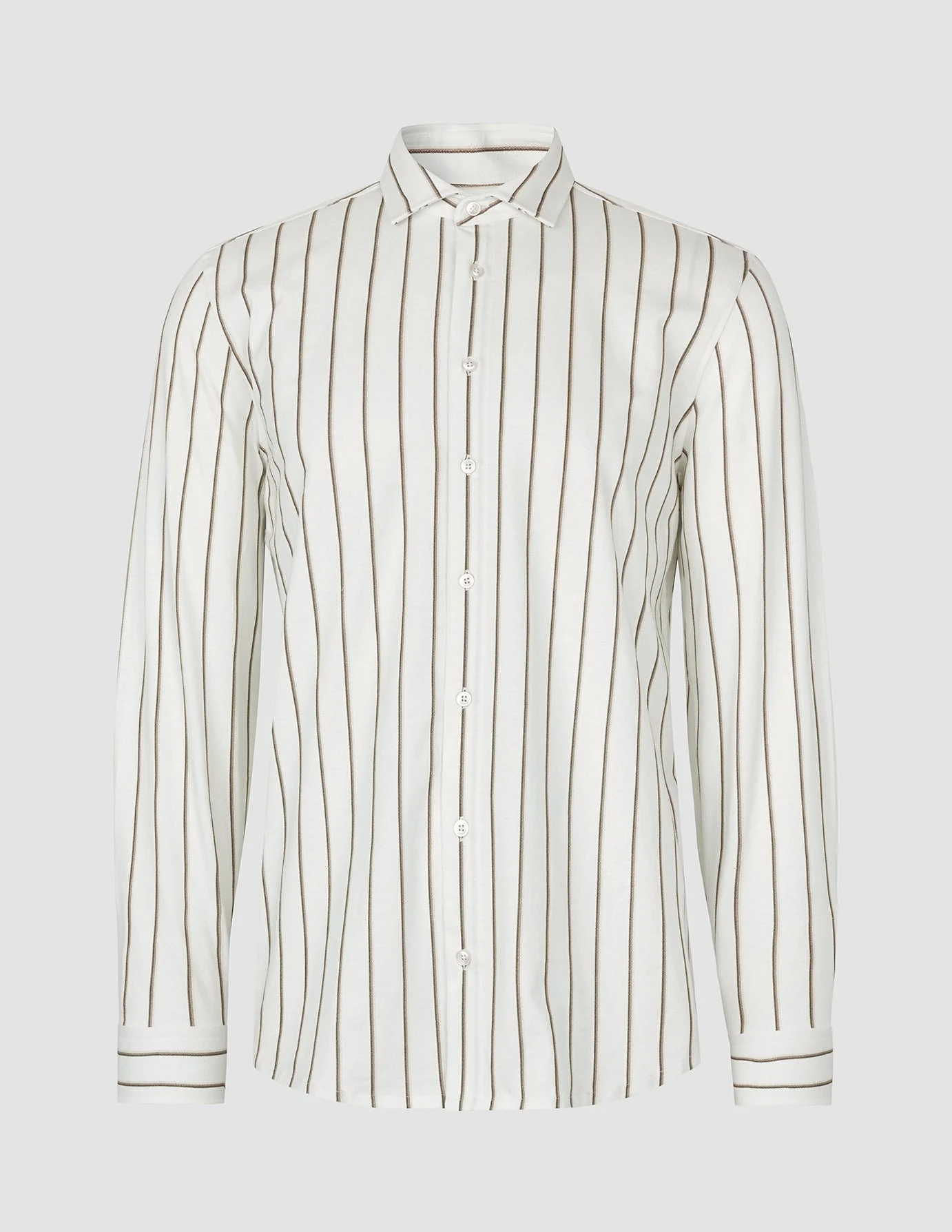 Classic Shirt Sand Herringbone Stripes Slim - Image 3