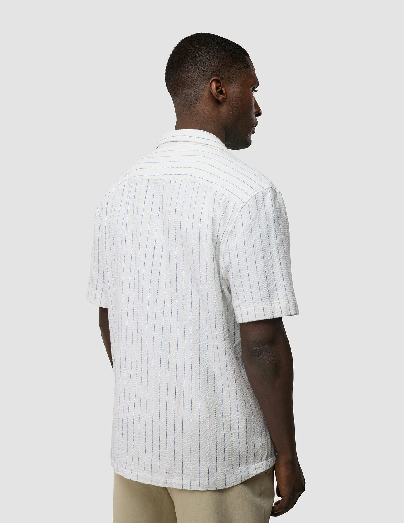 Seersucker Short Sleeve Shirt Blue Stripes - Image 5