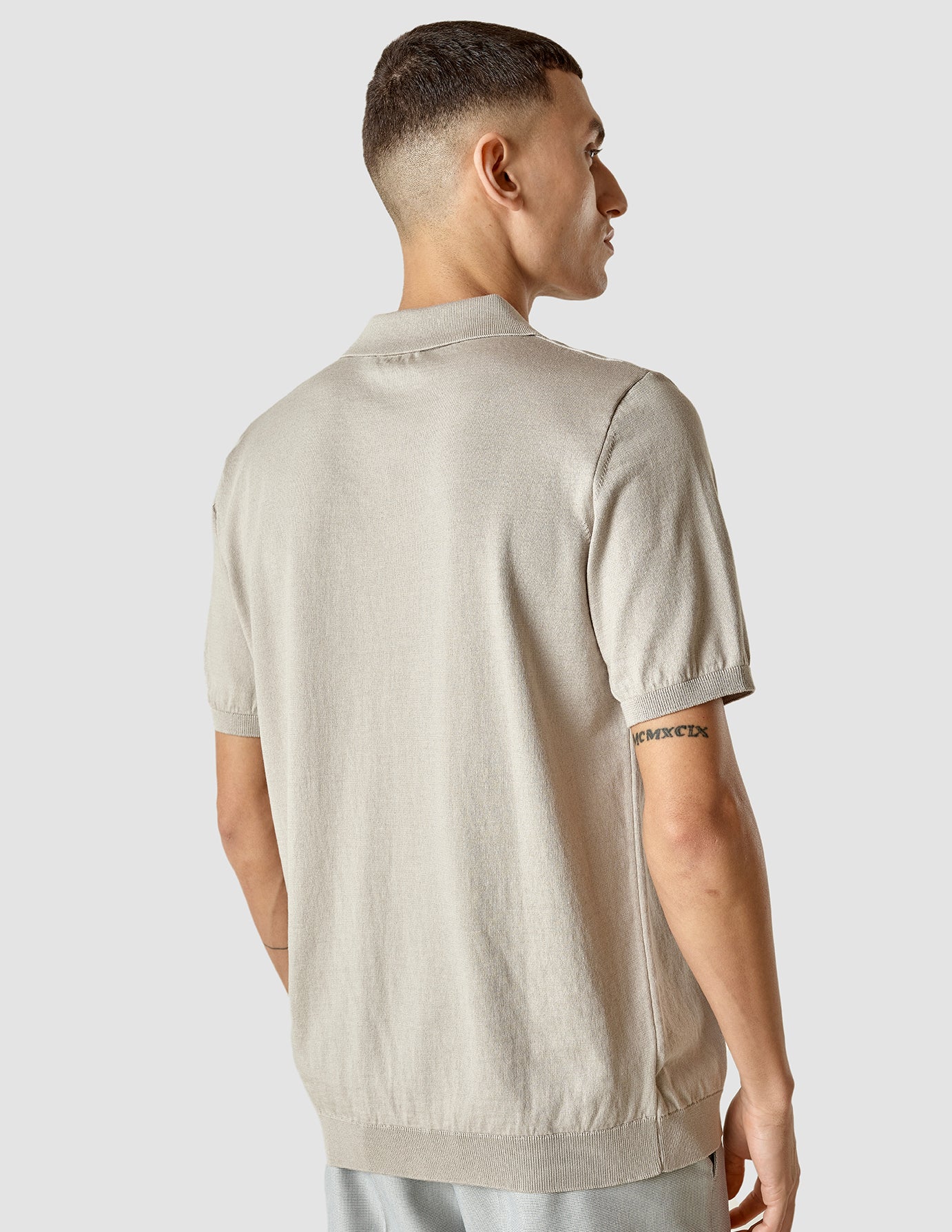 Silk / Cotton Short Sleeve Polo Light Grey - Image 4