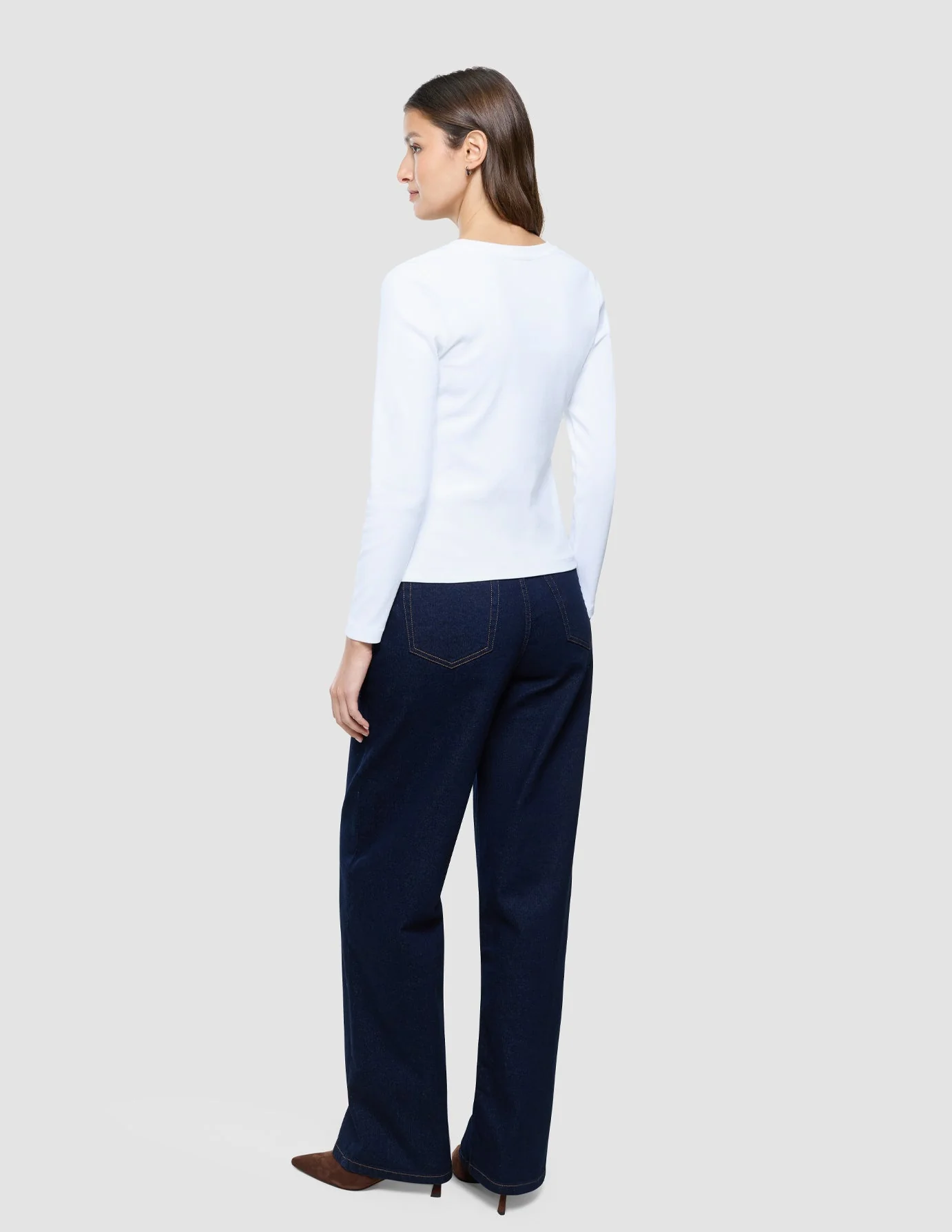 Women Rib T-Shirt Long Sleeve White - Image 5