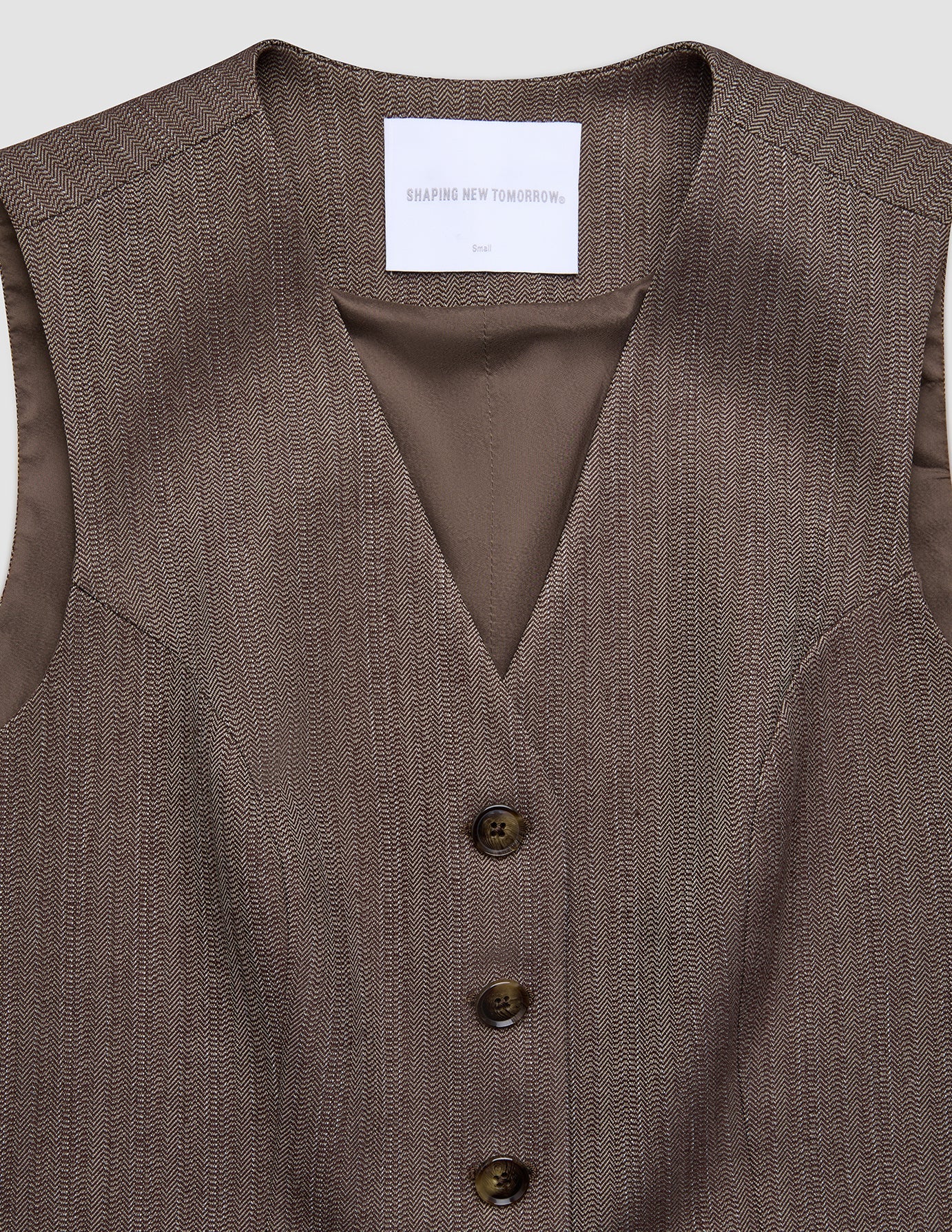 Women Serene Short Vest Brown Stone Herringbone - Image 7