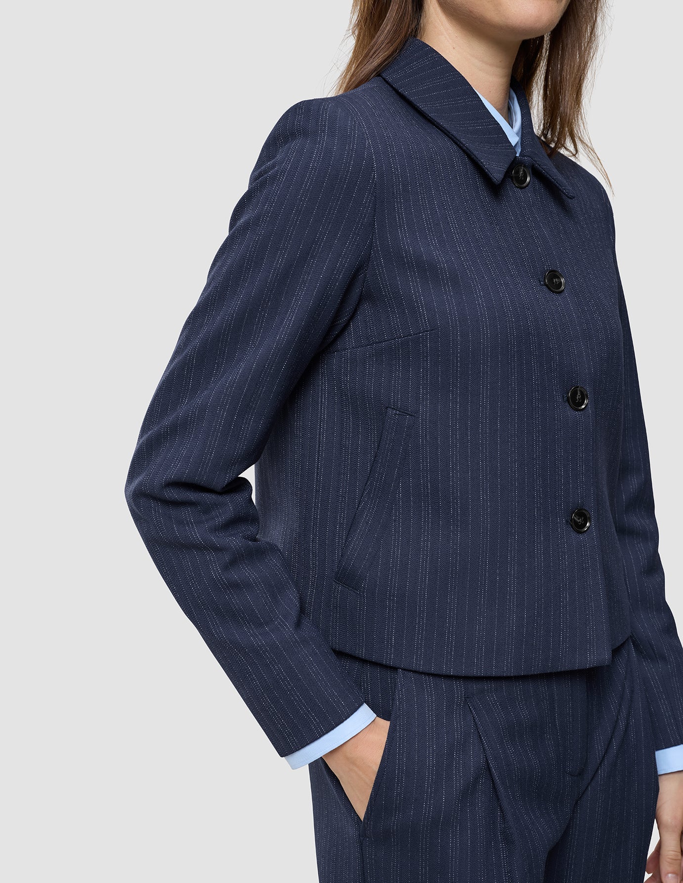 Women's Serene Short Jacket Marine Pinstripe - Image 6